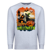 Heather Grey Happy Halloween With Black Cat Premium Sweatshirt - LillyAllenDesigns