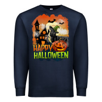 Navy Happy Halloween With Black Cat Premium Sweatshirt - LillyAllenDesigns