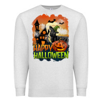 Oatmeal Heather Happy Halloween With Black Cat Premium Sweatshirt - LillyAllenDesigns