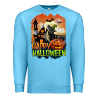 Ocean Blue Happy Halloween With Black Cat Premium Sweatshirt - LillyAllenDesigns