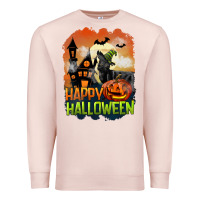 Pale Pink Happy Halloween With Black Cat Premium Sweatshirt - LillyAllenDesigns