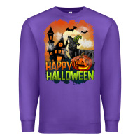 Purple Happy Halloween With Black Cat Premium Sweatshirt - LillyAllenDesigns
