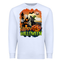 White Happy Halloween With Black Cat Premium Sweatshirt - LillyAllenDesigns