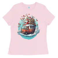 Bubblegum Pink happy santa Ladies Tee - Unal Design