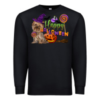 Black Happy Halloween With Yorkshire Terrier Dog Premium Sweatshirt - LillyAllenDesigns