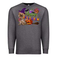 Charcoal Heather Happy Halloween With Yorkshire Terrier Dog Premium Sweatshirt - LillyAllenDesigns