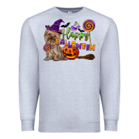 Heather Grey Happy Halloween With Yorkshire Terrier Dog Premium Sweatshirt - LillyAllenDesigns