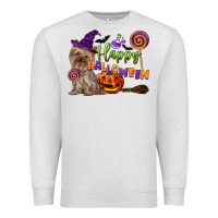 Oatmeal Heather Happy Halloween With Yorkshire Terrier Dog Premium Sweatshirt - LillyAllenDesigns