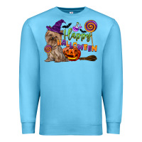 Ocean Blue Happy Halloween With Yorkshire Terrier Dog Premium Sweatshirt - LillyAllenDesigns