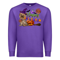 Purple Happy Halloween With Yorkshire Terrier Dog Premium Sweatshirt - LillyAllenDesigns