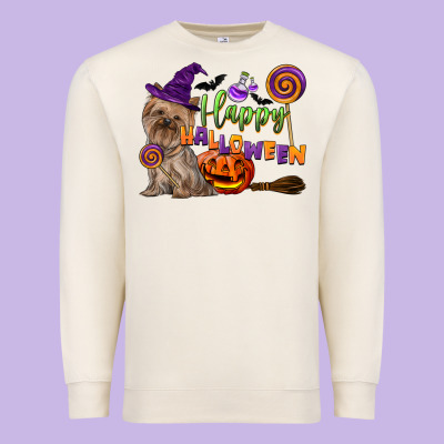 Happy Halloween With Yorkshire Terrier Dog Premium Sweatshirt Designed By Lillyallendesigns