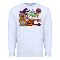 White Happy Halloween With Yorkshire Terrier Dog Premium Sweatshirt - LillyAllenDesigns
