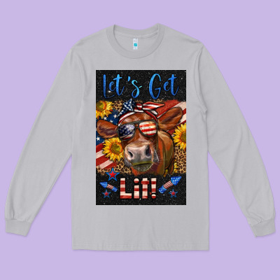 Western Let's Get Lit Cow Long Sleeve Tee Designed By Lillyallendesigns