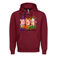 Burgundy Happy Hallothanksmas Pigs Zipper Hoodie - NancyCooperArtShop