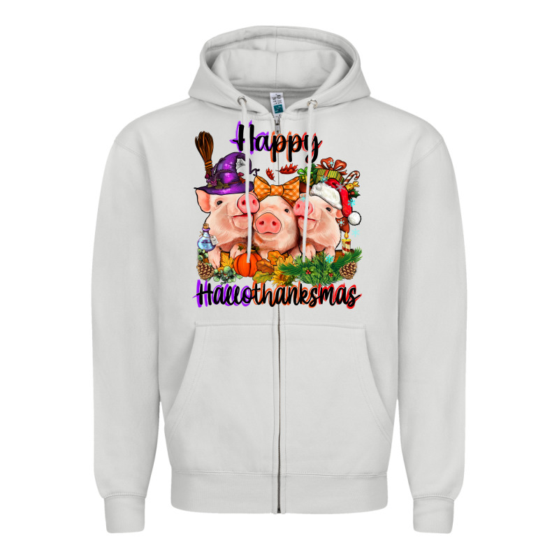 Happy Hallothanksmas Pigs Zipper Hoodie by NancyCooperArtShop | Teevron