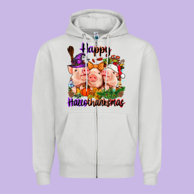 Happy Hallothanksmas Pigs Zipper Hoodie Designed By Nancycooperartshop