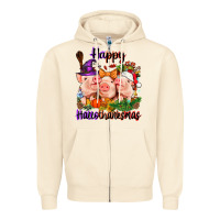 Sandshell Happy Hallothanksmas Pigs Zipper Hoodie - NancyCooperArtShop