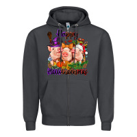 Smoke Happy Hallothanksmas Pigs Zipper Hoodie - NancyCooperArtShop