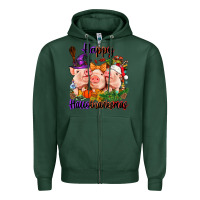 Sports Green Happy Hallothanksmas Pigs Zipper Hoodie - NancyCooperArtShop