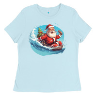Baby Blue surf happy santa Ladies Tee - Unal Design