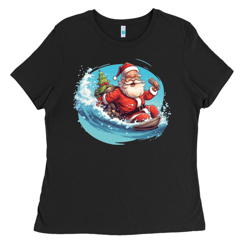 Surf Happy Santa Ladies Tee by Unal Design | Teevron