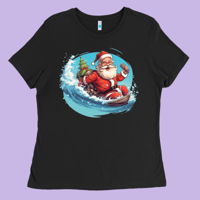 Surf Happy Santa Ladies Tee Designed By Unal Design