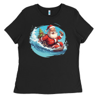 Black surf happy santa Ladies Tee - Unal Design