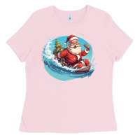 Bubblegum Pink surf happy santa Ladies Tee - Unal Design
