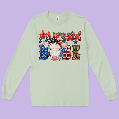 Western Star Spangled Baby Cow Long Sleeve Tee Designed By Lillyallendesigns