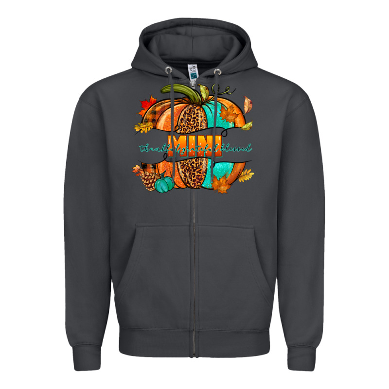Thankful Grateful Blessed Mini Pumpkin Zipper Hoodie by NancyCooperArtShop | Teevron