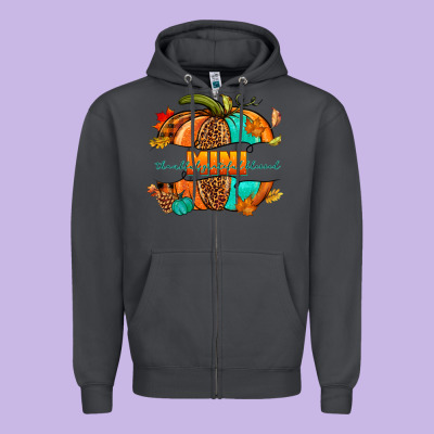 Thankful Grateful Blessed Mini Pumpkin Zipper Hoodie Designed By Nancycooperartshop