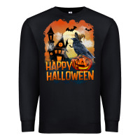 Black Happy Halloween With Crow Premium Sweatshirt - LillyAllenDesigns