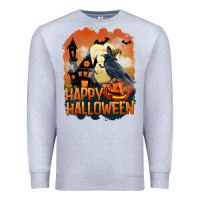 Heather Grey Happy Halloween With Crow Premium Sweatshirt - LillyAllenDesigns