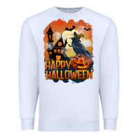White Happy Halloween With Crow Premium Sweatshirt - LillyAllenDesigns