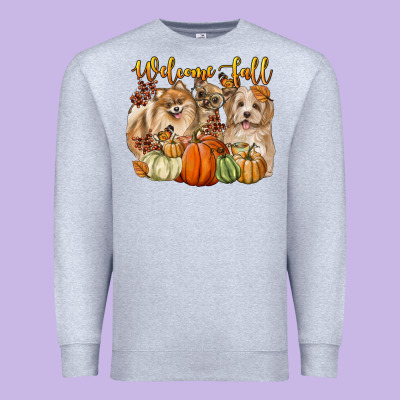 Welcome Fall With Dogs Premium Sweatshirt Designed By Lillyallendesigns