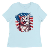 Baby Blue cat2 Ladies Tee - Unal Design