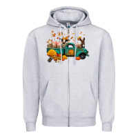 Heather Grey fall farm animals truck nancy Zipper Hoodie - NancyCooperArtShop