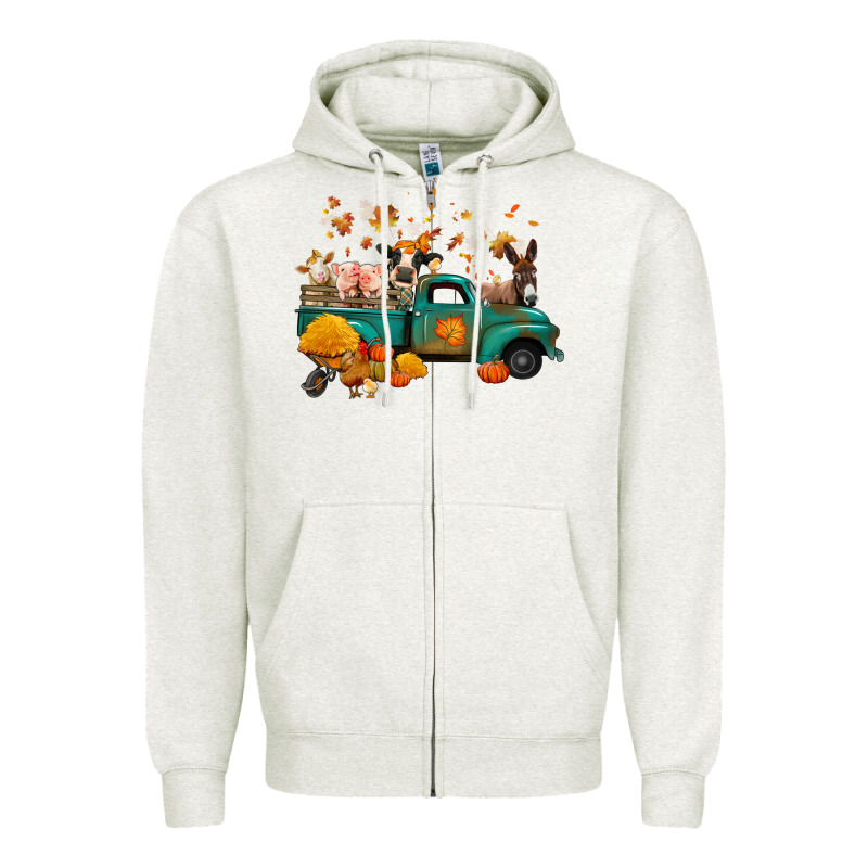 Fall Farm Animals Truck Nancy Zipper Hoodie by NancyCooperArtShop | Teevron