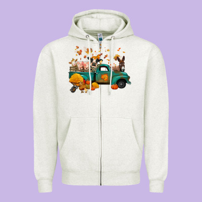Fall Farm Animals Truck Nancy Zipper Hoodie Designed By Nancycooperartshop