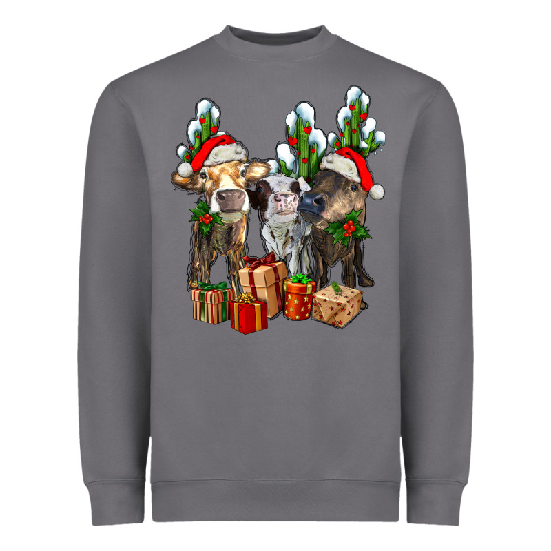 Western Christmas Cows And Cactuses Heavyweight Sweatshirt by AdoDesignShop | Teevron