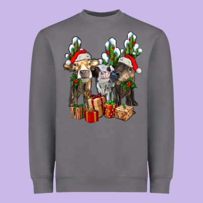 Western Christmas Cows And Cactuses Heavyweight Sweatshirt Designed By Adodesignshop