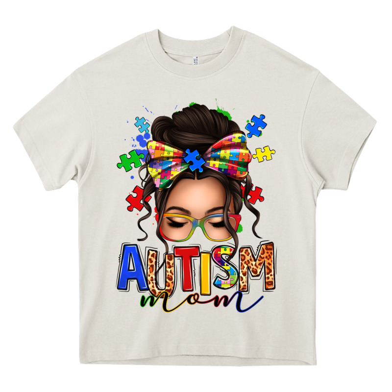 Autism Mom Afro Messy Bun (1) Heavy Core Tee by texasbilliewilder | Teevron