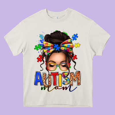 Autism Mom Afro Messy Bun (1) Heavy Core Tee Designed By Texasbilliewilder