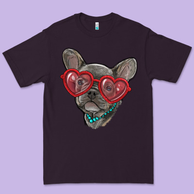 Premium Tee french bulldog with love glasses