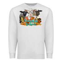Oatmeal Heather pumpkin season with baby sheeps and goat Premium Sweatshirt - LillyAllenDesigns