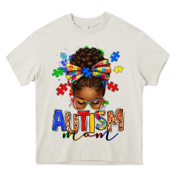 Cream autism mom afro messy bun Heavy Core Tee - texasbilliewilder