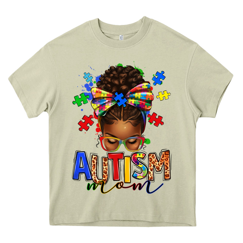 Autism Mom Afro Messy Bun Heavy Core Tee by texasbilliewilder | Teevron