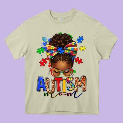 Autism Mom Afro Messy Bun Heavy Core Tee Designed By Texasbilliewilder