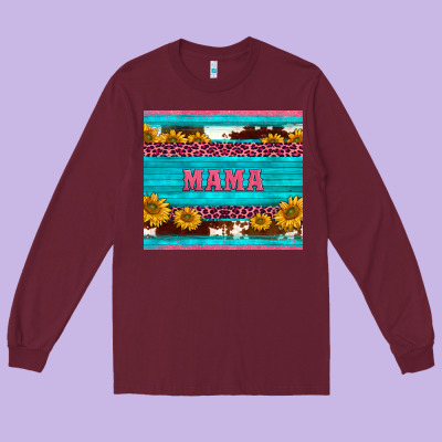 Cowhide Leopard Sunflowers Mama Long Sleeve Tee Designed By Barkaloodesign
