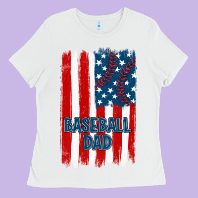 Baseball Dad American Flag Ladies Tee Designed By Jahusdesignshop